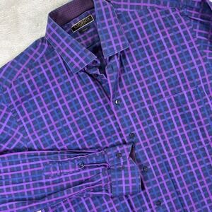 Lipson Sport Men's Button Down Shirt Sz L Purple Blue Check Plaid Long Sleeve